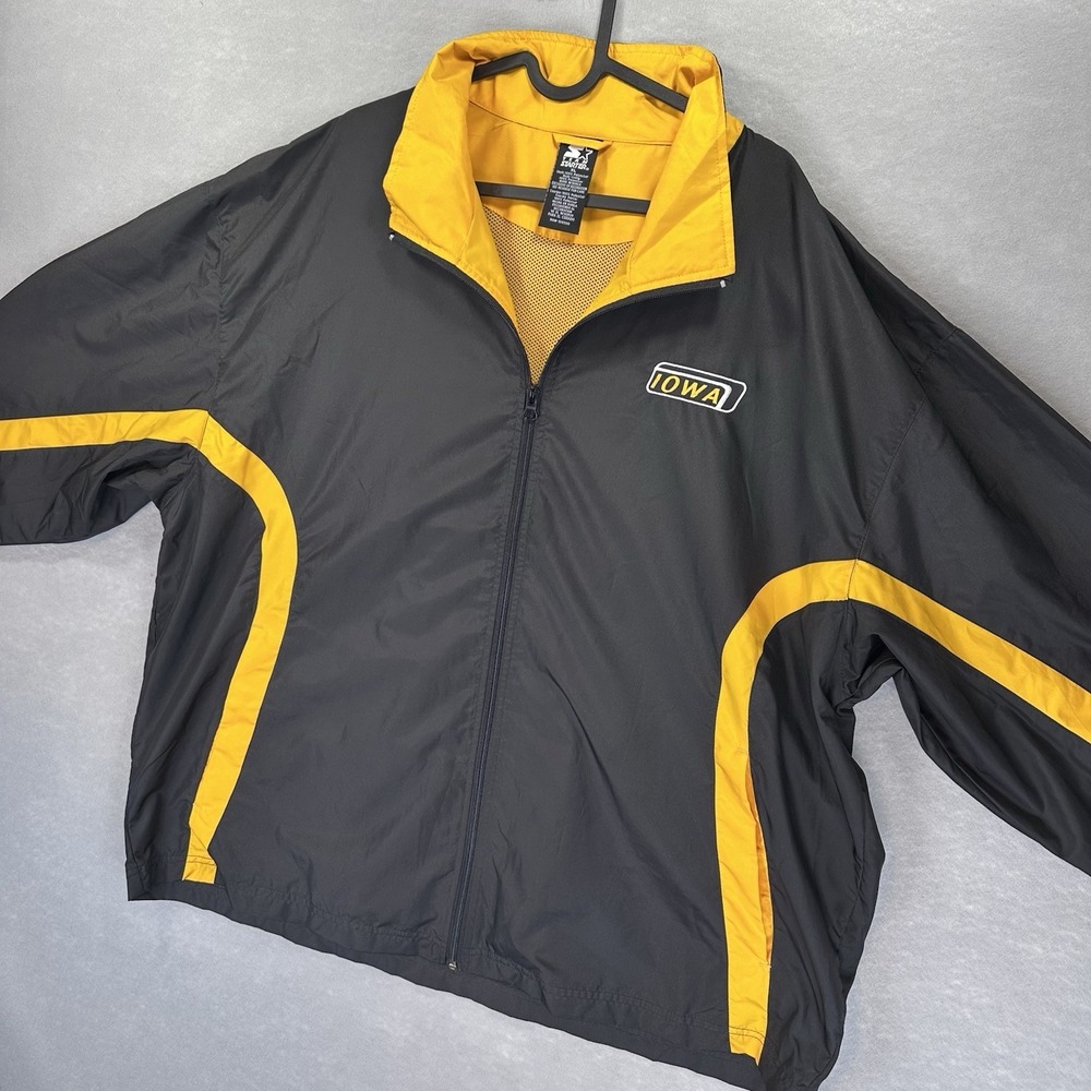 Starter Iowa Hawkeyes Men's XL Full Zip‎ Windbreaker Jacket Adult Y2K Black Gold